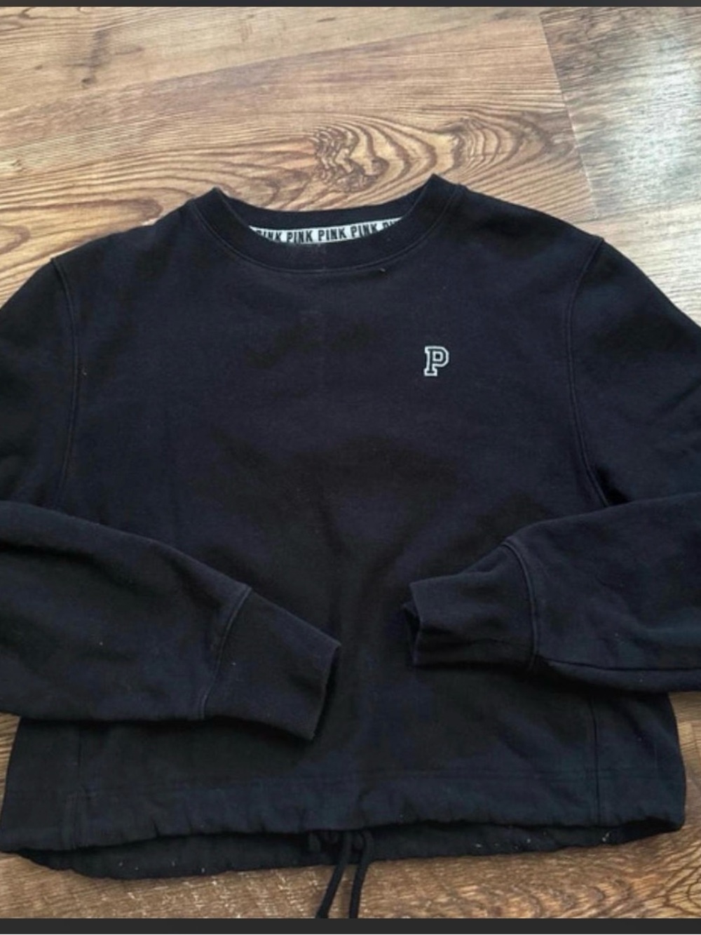 PINK Victoria's Secret Black Crewneck Sweatshirt with 'P' Logo